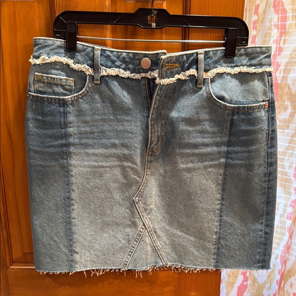LOFT Blue Denim Skirt with Frayed Details